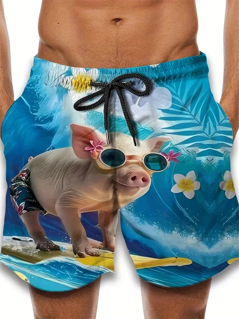 2025 New Men's 3d Printed Pig Pattern Cute Men's Beach Shorts Casual Loose Hawaiian Shorts Suitable For Men's Clothing