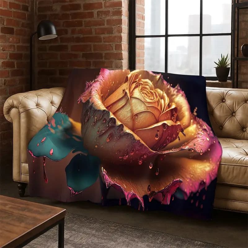 Coperta in flanella con motivo romantico a rose e margherite, morbida e calda, ideale per camera da letto, soggiorno, letto, viaggi, campeggio, picnic, bambini