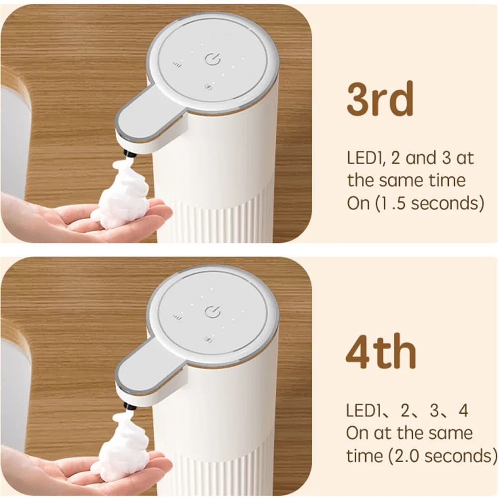 Dispenser automatico di sapone a 4 livelli regolabili con sensore, generatore di schiuma, dispenser di liquido a induzione senza contatto, montaggio a parete, lavamani.