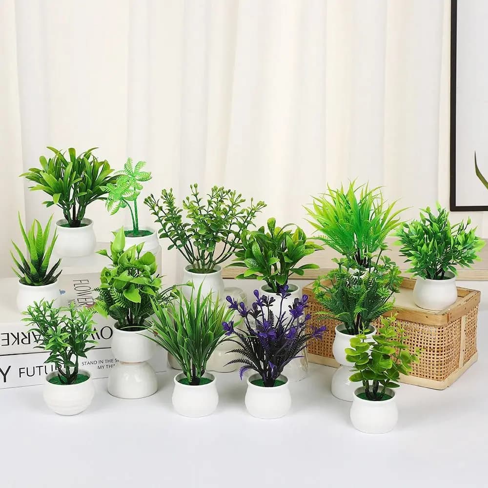 Green artificial plants Bonsai Aloe grass Vivid plants in realistic pot decorations for the house supplies for parties