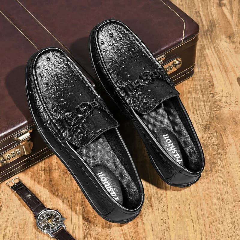 Men British Full Grain Cow Leather Slip On Loafers Live Hot Lazy Soft Breathable Driving Daily Casual Leather Shoes
