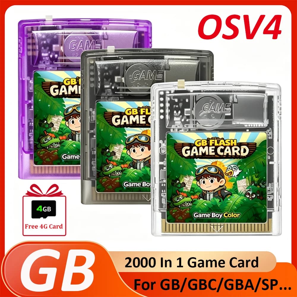 Scheda di gioco EDGB 2000 in 1 OS V4 con scheda TF da 4GB e funzione di salvataggio per console GB GBC GBA SP, cartuccia di gioco retrò classica a 8 bit.