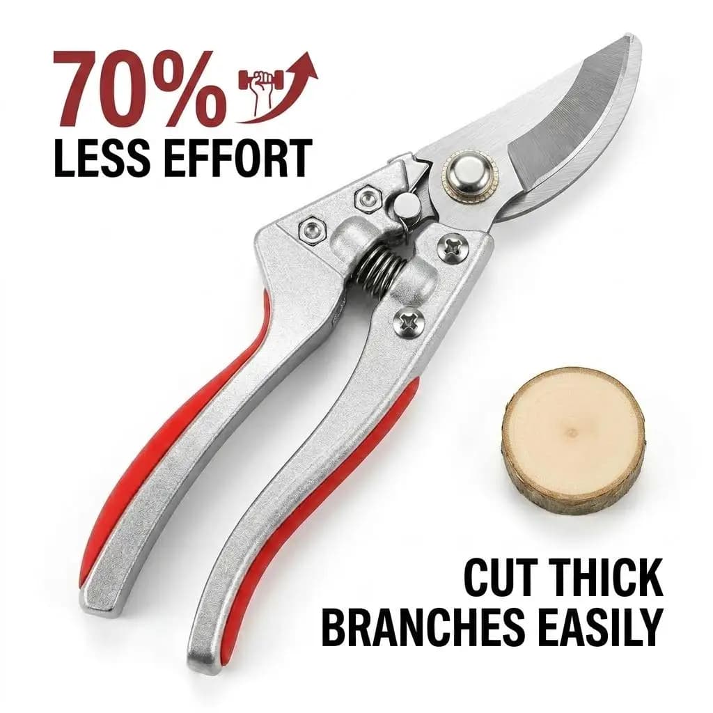 Professional 8 Inch Heavy Duty Bypass Pruning Shears SK5 Steel Sharp Blade Garden Secateurs Ergonomic Aluminum Alloy Handle 1 Inch Capacity Branch Clippers Hand Pruners for Trees Shrubs Bonsai Orchard Gardening Tools