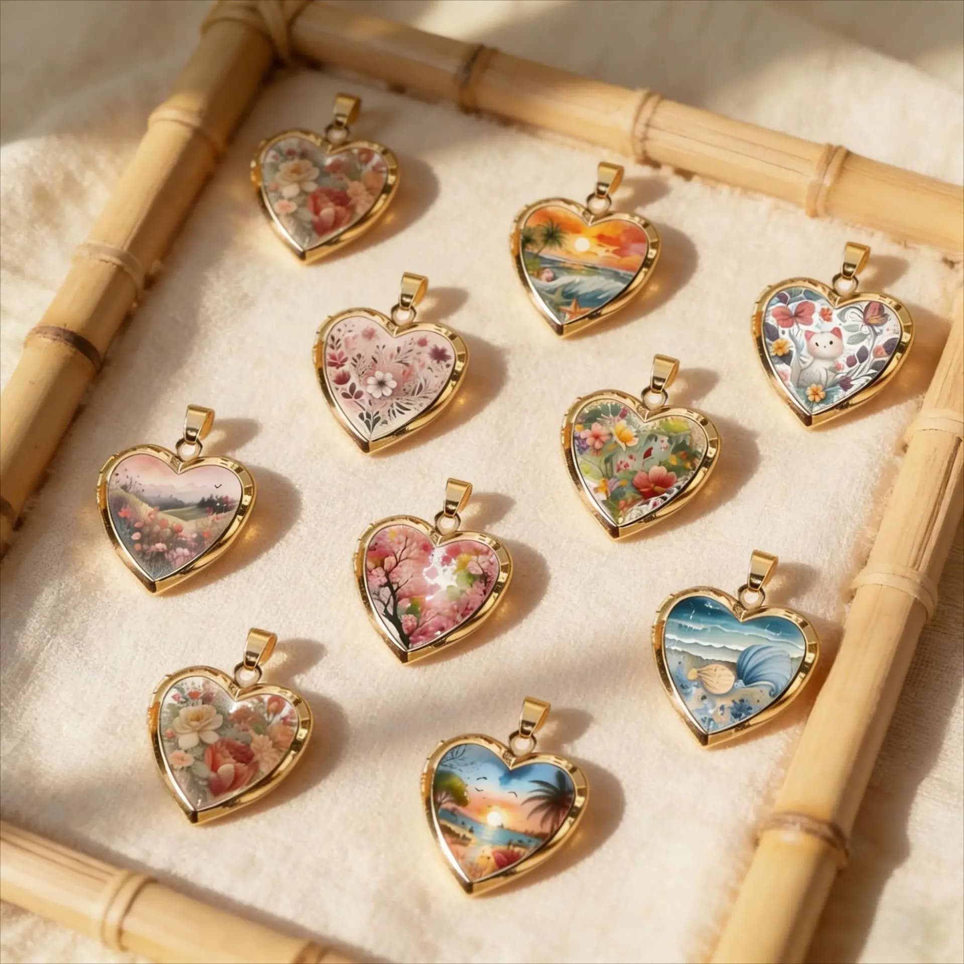 Ciondolo Cuore Portafoto Fatto a Mano con Fiori Naturali, Collana Paesaggistica Colorata Fai da Te, Gioielli Moda Donna Ragazza, Regali