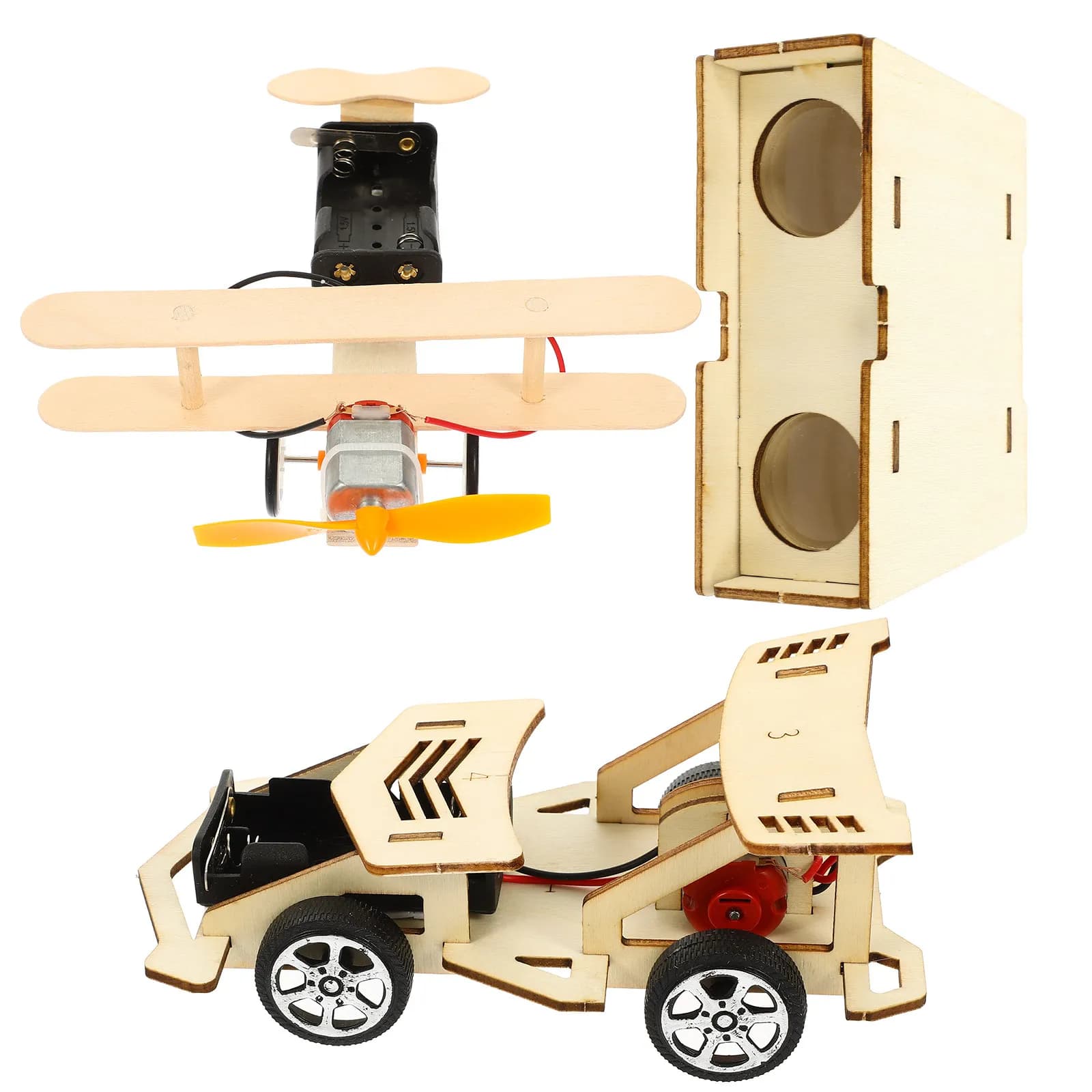 Set di 1 Kit Fai-da-te in Legno per Esperimenti Scientifici, Progetto Educativo STEM per Bambini: Auto, Telescopio, Aeroplano