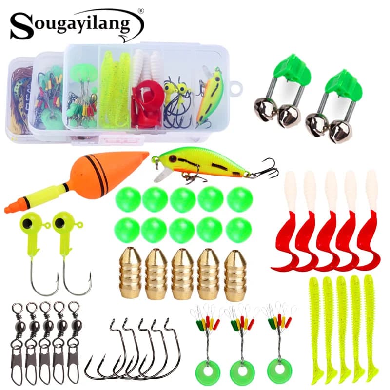 Sougayilang Fishing Accessories bait kit including jig hooks Fishing lead weight Fishing rods Scatta with fishing gear box
