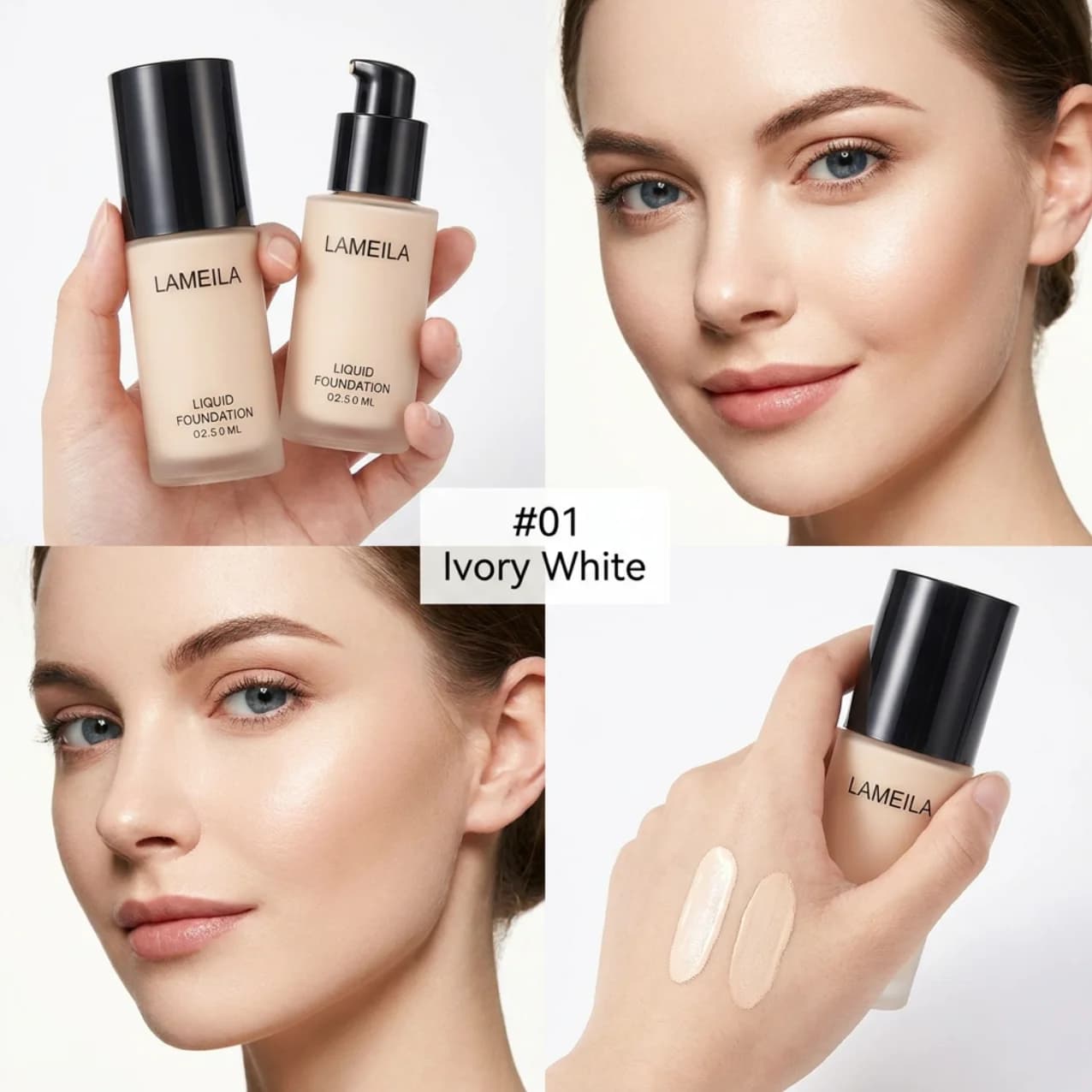 Fondotinta e correttore a lunga tenuta, include un'attrezzatura per arricciare le ciglia, toni dal beige al neutro medio-chiaro (può essere applicato in strati per coprire, texture cremosa, adatto a tutti i toni di pelle beige chiaro, per tutti i giorni e occasioni speciali)