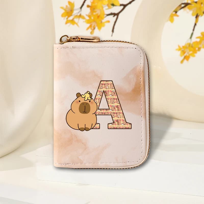 Capybara Wallet Letter A-Z Printed Cartoon Tie-dye Zipper Large Capacity Fashion Exquisite Bank Card Storage Bag Durable Gifts