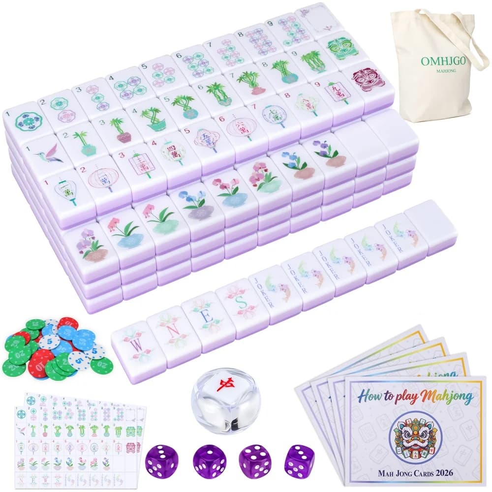 US Warehouse 4-layer Acrylic American Mahjong Set, 160pcs Carved Mahjong Tiles Set Party Game and Board Game with Dice Rule Card