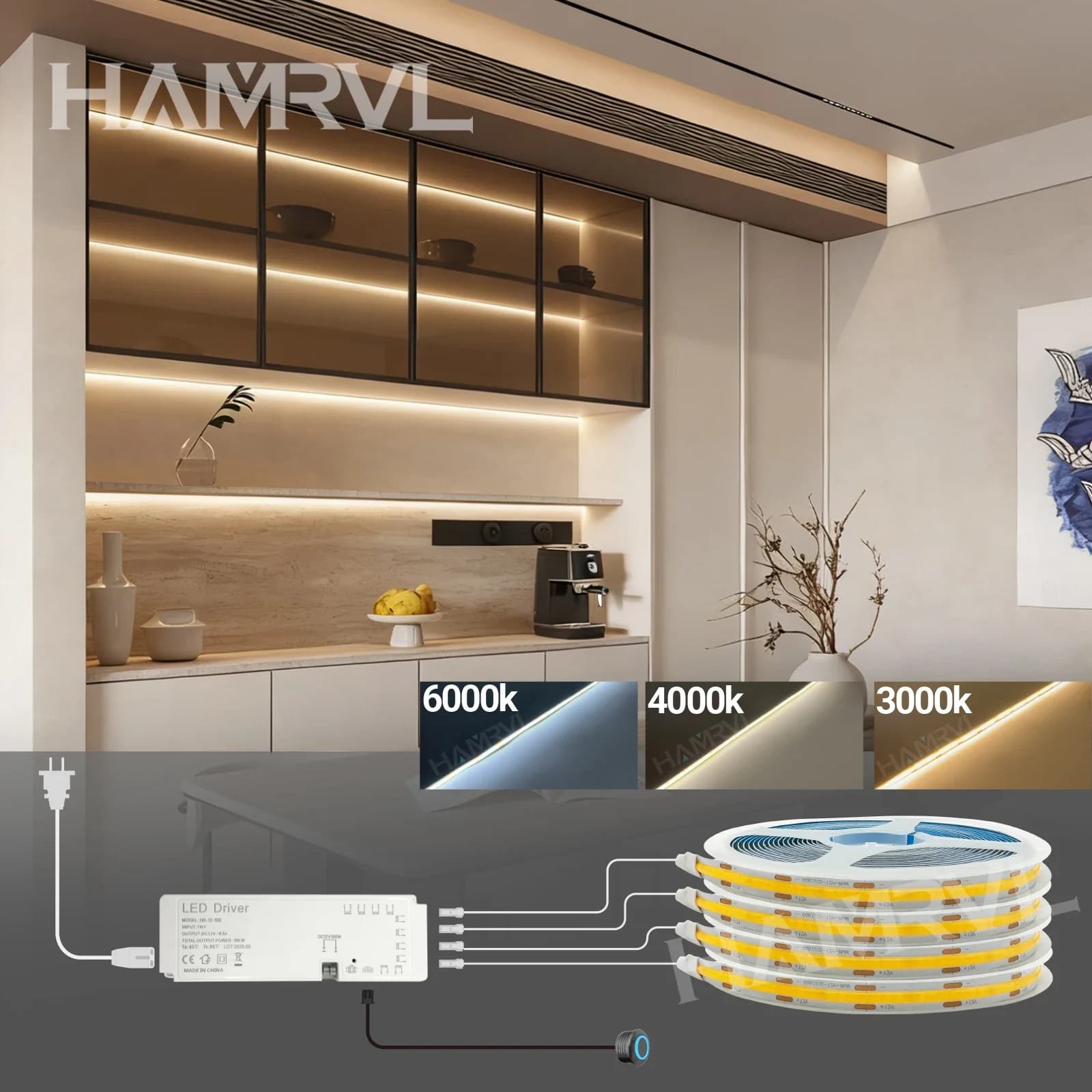 Striscia LED COB Dimmerabile 12V con Sensore Touch - Nastro Adesivo Trasparente per Illuminazione Sotto Mobili, Librerie, Armadi
