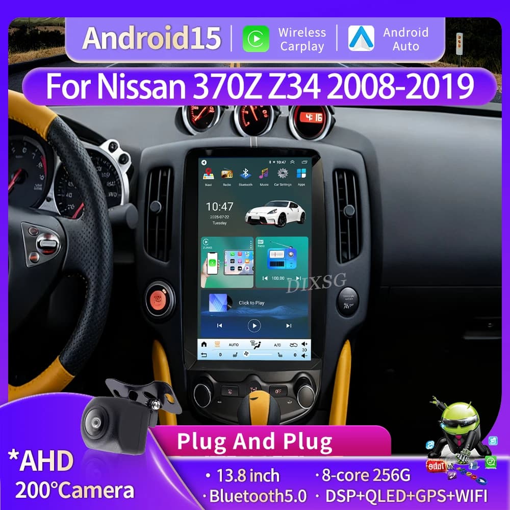 13.8 "Android 15 For Nissan 370Z Z34 2008-2019 Autoradio Multimedia Tesla Screen Carplay Reader GPS Navigation 4G Auto Bluetooth