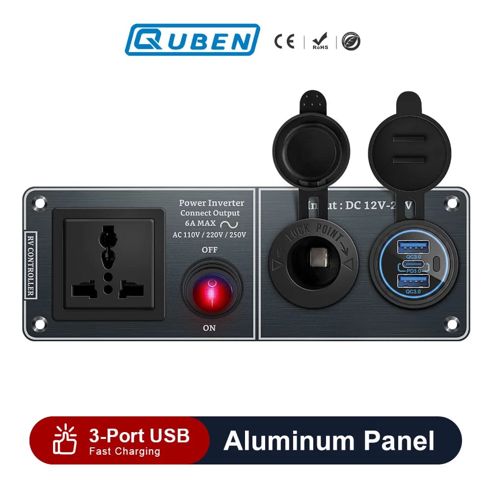 Car charger Multi-Functions Aluminum panel Inverter AC110V 220V Double USB port QC3.0 12V 24V for travel trailers for RV yachts