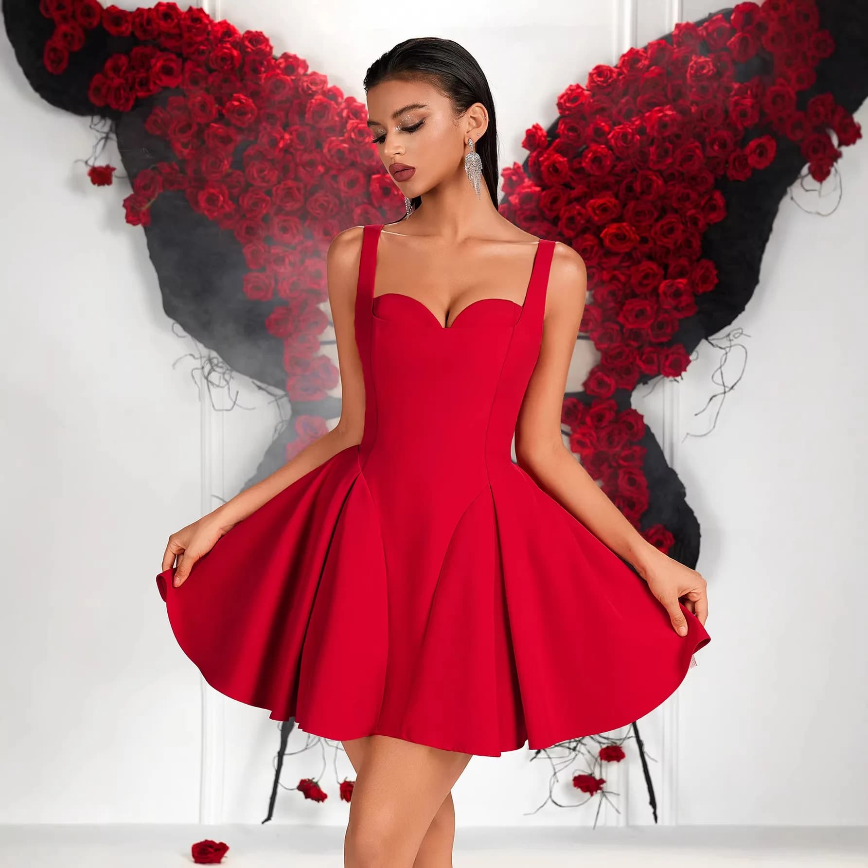 Sexy Red Backless Waist-Cinching Maxi Strapless Dress Party Conference Short Evening Gown Spring Season Women's Fashion