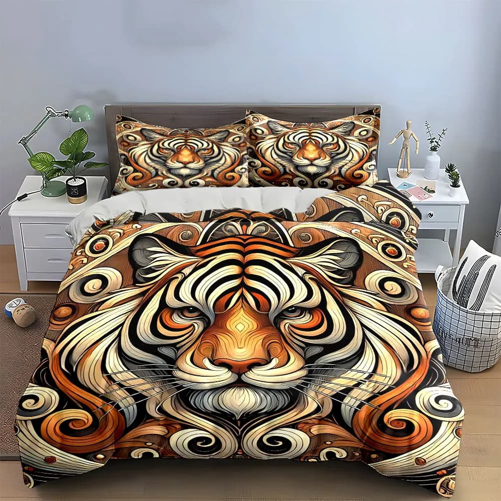 Set di biancheria da letto in tre pezzi Tiger Art Decor con 1 copripiumino e 2 federe, singolo, matrimoniale, king, queen, regalo