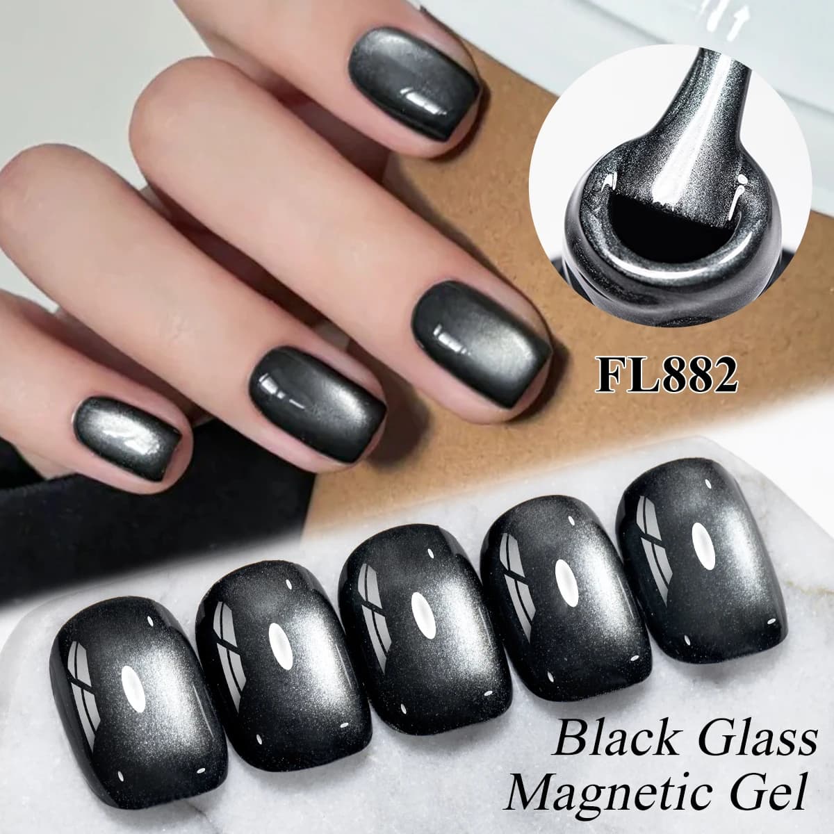 Smalto Gel per Unghie Occhio di Gatto Nero 10ml, Smalto Magnetico con Perline di Vetro Semi-Permanente, Gel UV LED per Unghie