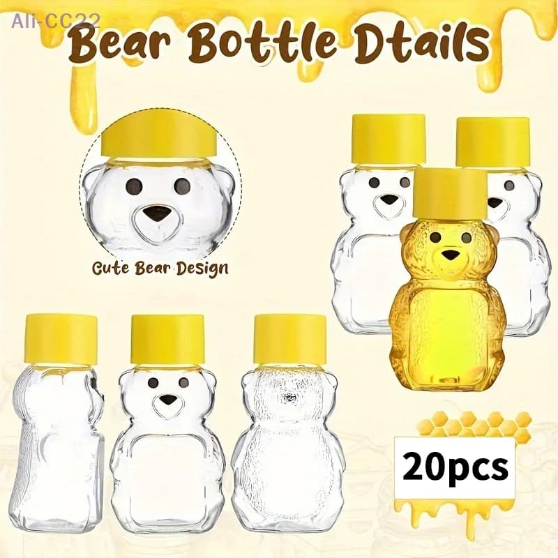 {HMA74} 20 pezzi 60 ml bottiglia di succo di orso cartone animato mini bottiglia di miele portatile portatile bottiglia di bevande usa e getta trasparente in plastica