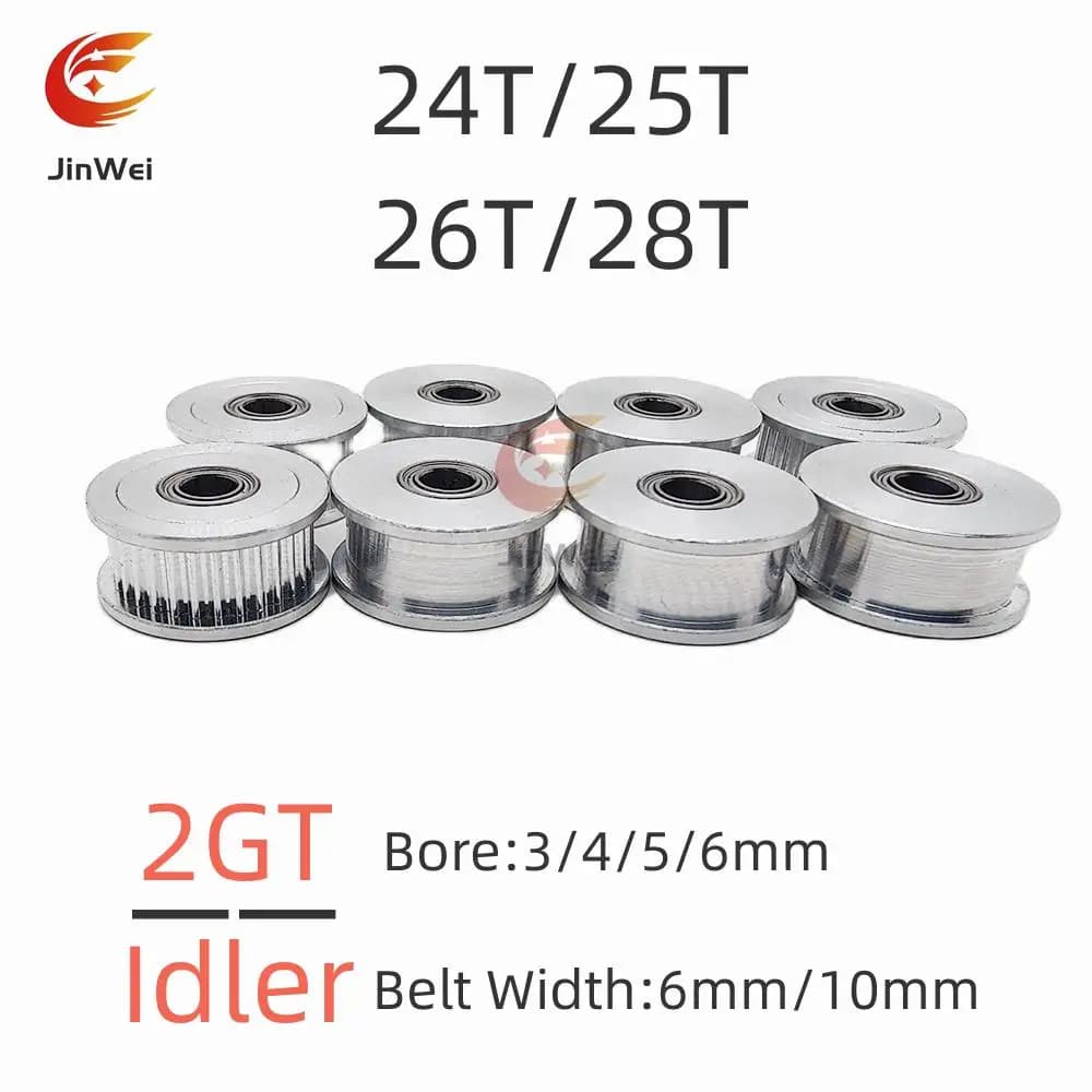 GT2 2GT 24T/25T/26T/28T denti dentatura sincrona puleggia folle foro 3/4/5/6mm con cuscinetto per accessori stampante 3D mbelt 6/10