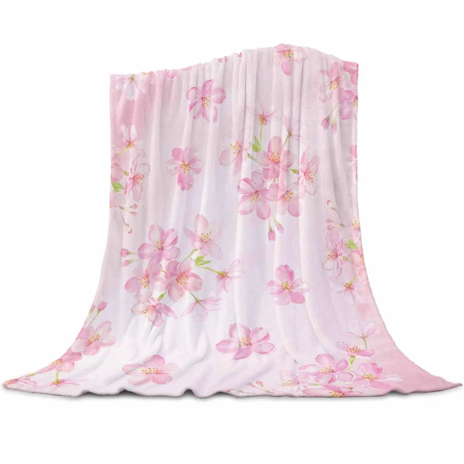 Coperte di fiori di ciliegio ad acquerello coperta morbida portatile per letto copriletto per ufficio decorazioni per la casa coperta di flanella