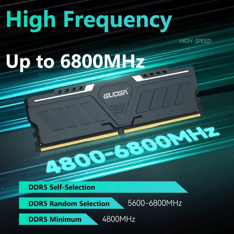 Memoria RAM GUDGA DDR5 8GB/16GB/32GB 4800-6800MHz 1.1-1.35V CL40 DIMM con Dissipatore in Alluminio per Computer Desktop PC