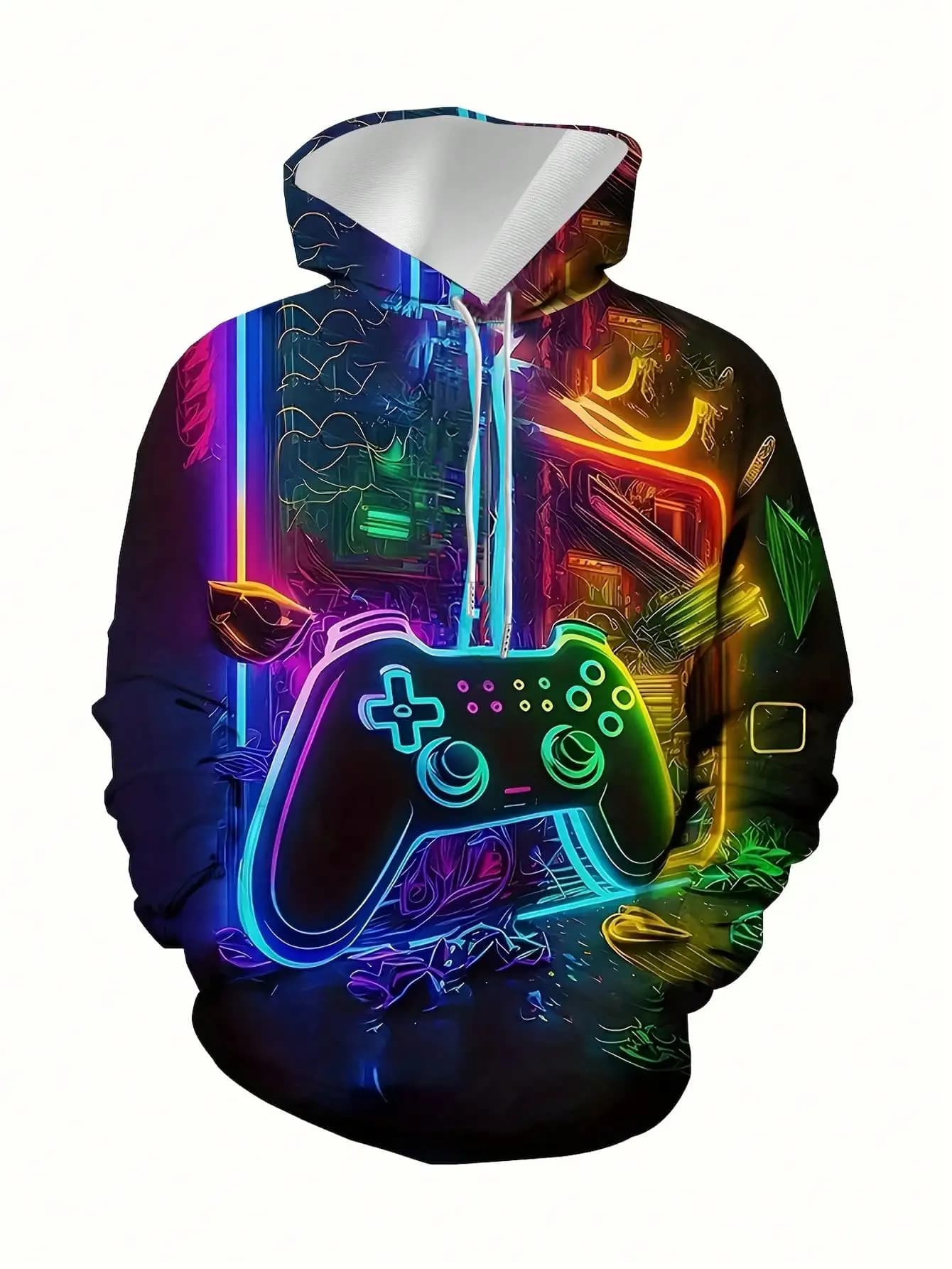 3D Shaped Men's Game Controller Sweatshirt, Pullover Cyberpunk Streetwear, Long Sleeve Casual Knife for Autumn