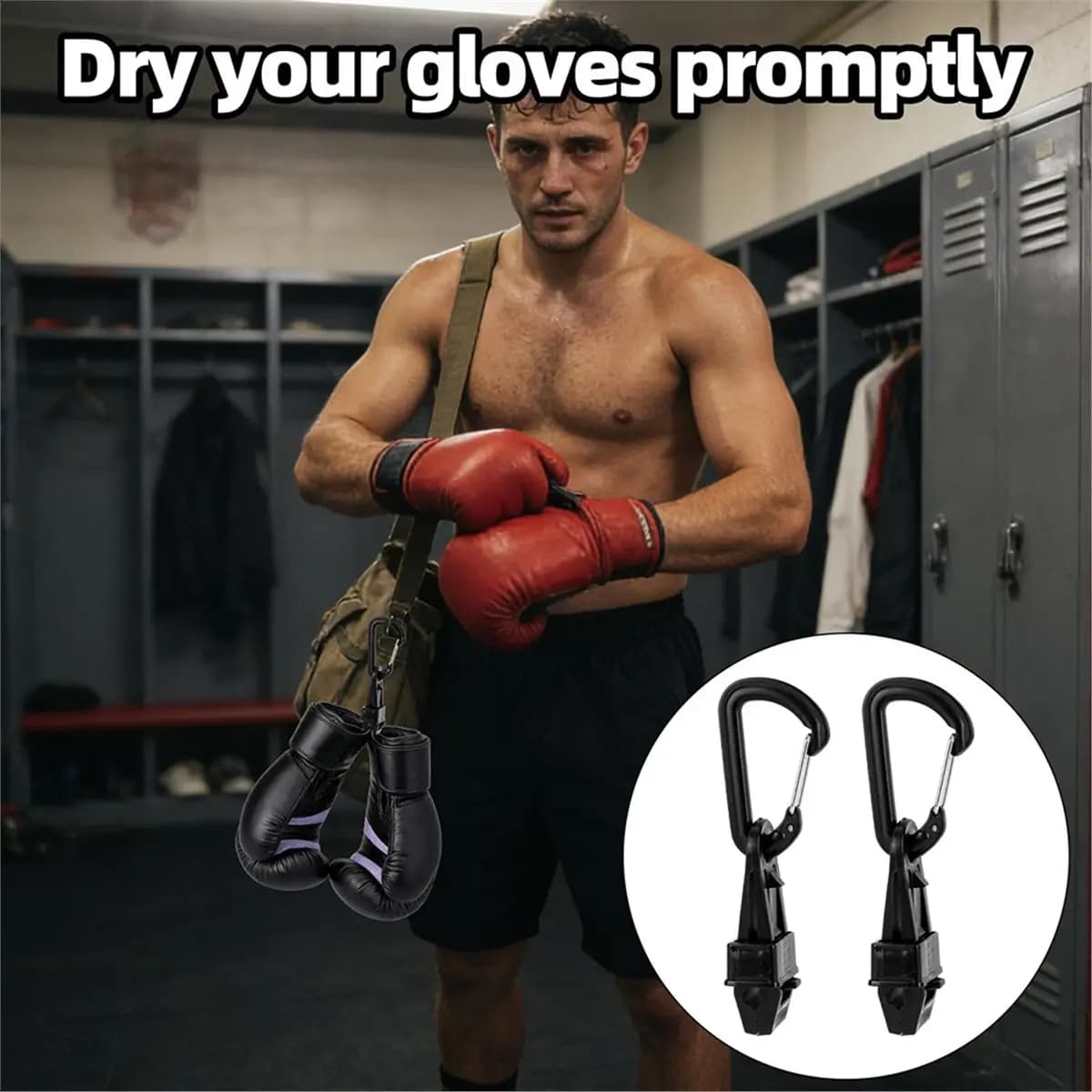 618 Mega Sale Boxing Gloves Clip with Carabiners, Secure No-Slip Clamp for Thai Gloves, Quick-Dry Carrying Hook for Gym and Gear