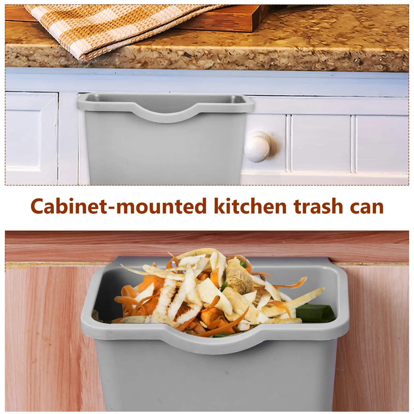 Cestino per Rifiuti da Cucina Sospeso, Piccolo Contenitore per Compostaggio da Appendere alla Porta dell'Armadio, Salvaspazio