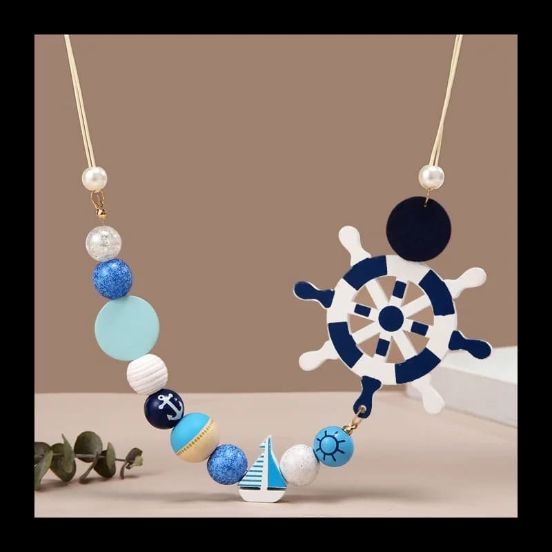 Collana con ciondolo ancoraggio timone barca a vento per le vacanze Collana con bavaglino con perline di legno da donna Croce Nuovi gioielli di moda