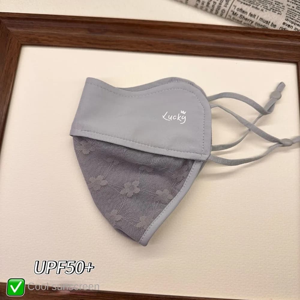 Maschera traspirante in seta ghiacciata, lavabile, antipolvere, per equitazione, con pizzo floreale e rete, protegge gli angoli degli occhi