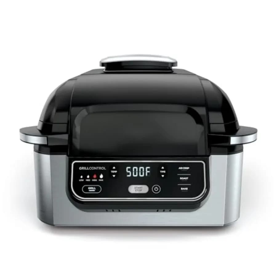Foodi Griglia da Interno 4-in-1 con Friggitrice ad Aria da 4 Qt e Funzioni di Grigliatura Ciclonica, Arrosto e Cottura a 500°F in Acciaio Inossidabile