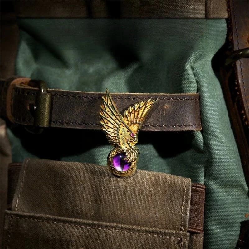 Golden Eagle with Purple Crystal Enamel Pin, Vintage Metal Brooch, Gothic Lapel Badge for Backpack & Clothing Gift