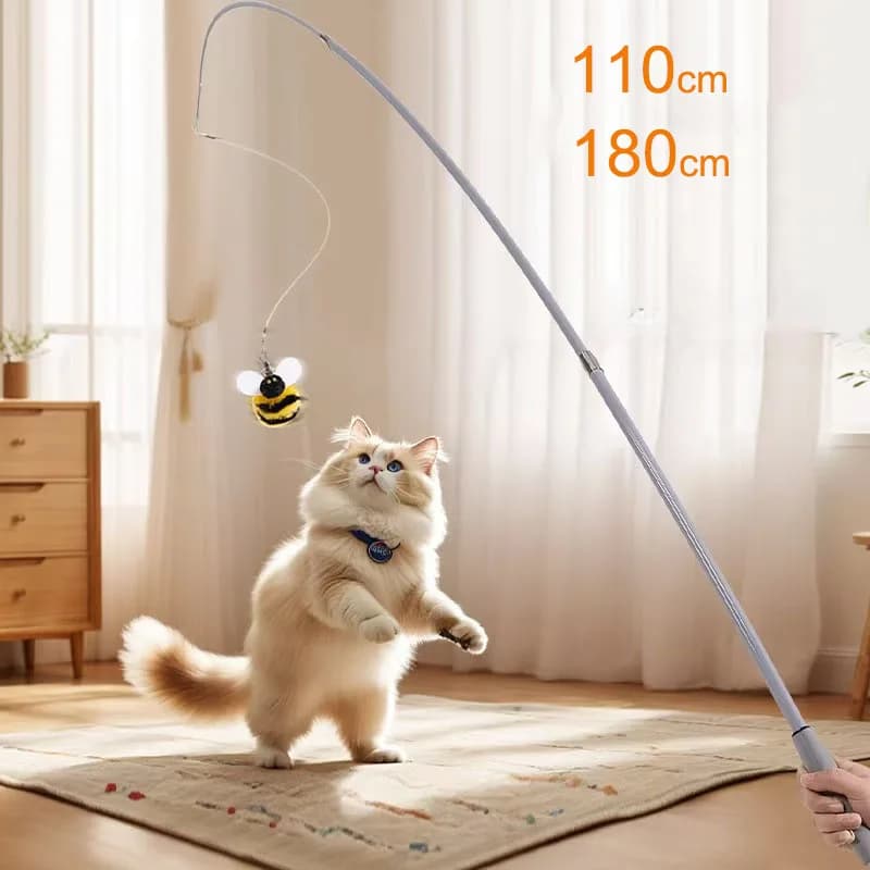 110cm Long Section Telescopic Cat Stick Carbon Fiber Fishing Rod Scratch Resistant Feather Cat Toy Pet Supplies