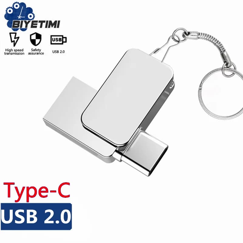 Biyetimi mini Metal USB Flash Drive 32GB Pendrive 64GB 16GB 8GB tipo c flash drive landyard per chiavi usb per smartphone