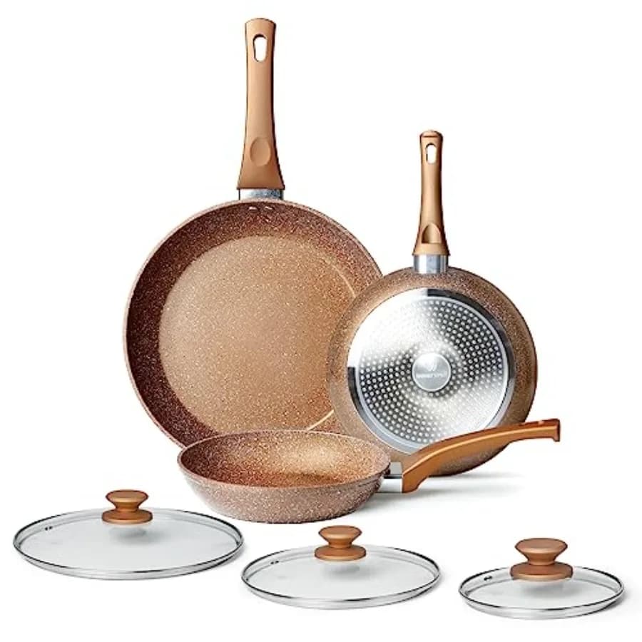 Set di Pentole in Granito Antiaderente Salutare, 3 Pezzi, Padelle per Induzione con Coperchi, Senza PFOA, Non Tossiche, per Uova e Omelette