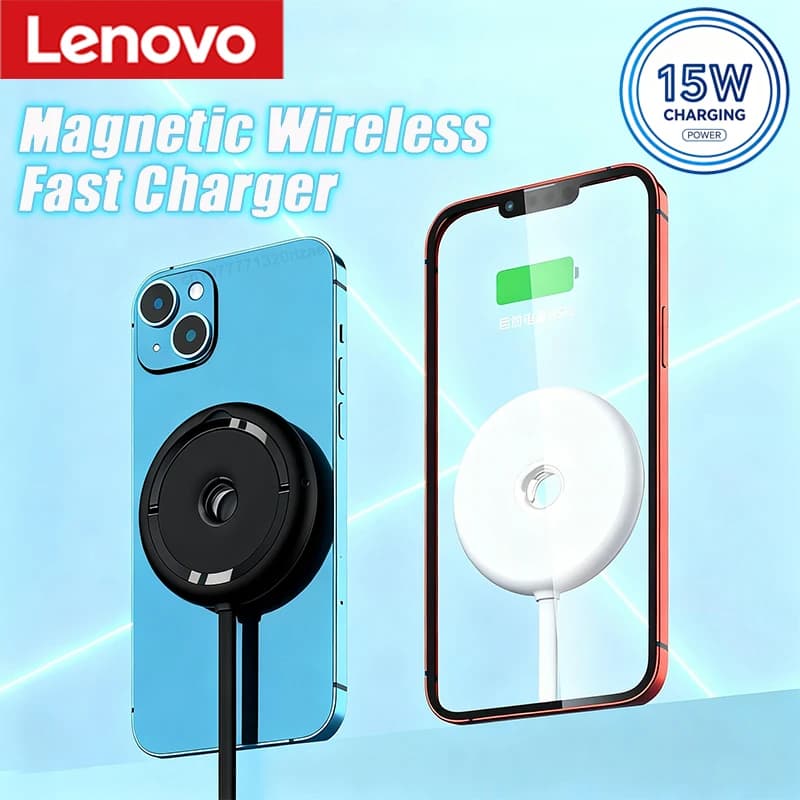 Caricatore Wireless Magnetico Ultra-Sottile Lenovo 15W ad Alta Potenza, Ricarica Rapida con Allineamento Automatico, Supporto Pieghevole Portatile per Casa e Viaggio