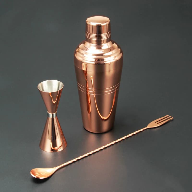 Set da bar per cocktail Shaker Set da bar per shaker placcato in rame - Kit da barista da 3 pezzi Include shaker (510 ml), Jigger & Spoon