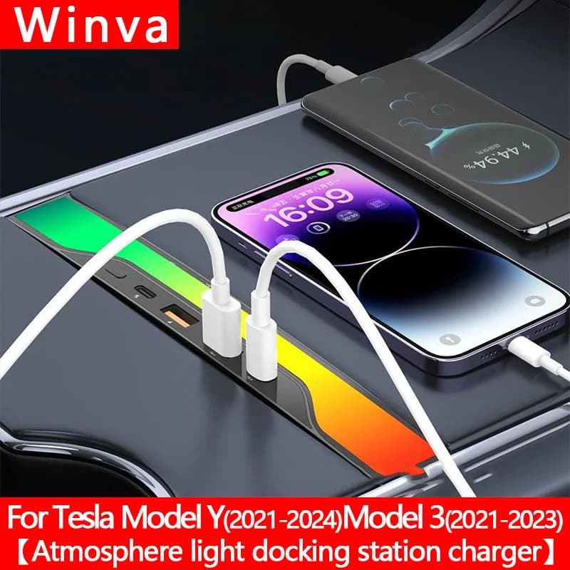 For Tesla Model 3/Y 2021-2024 Fast Charger Shunt Hub Docking Station Intelligent Central Control Splitter Extension Accessories
