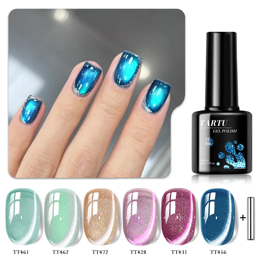 Set di 6 Smalti Gel Effetto Occhio di Gatto, Semipermanenti, UV/LED, Kit per Manicure, Colori Rosa, Verde, Viola