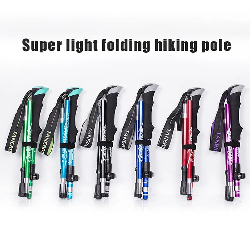 Foldable outdoor telescopic trek stick with 5 sections 1 piece Portable hiking stick for elderly Easy to wear in bag