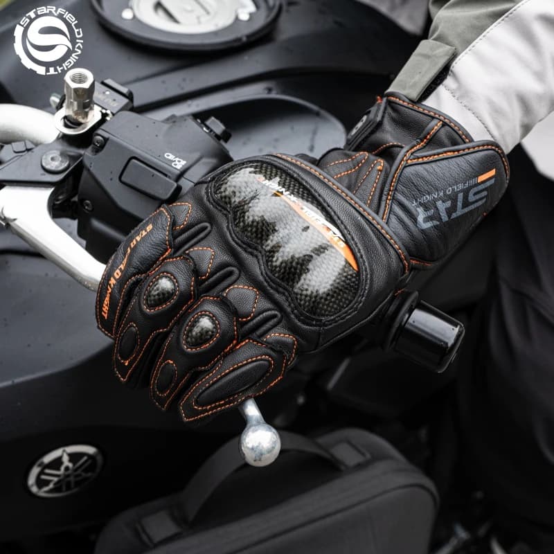 Star Field Knight Guanti da equitazione invernali caldi per moto in fibra di carbonio Fodera impermeabile Vera pelle di capra antiscivolo resistenti all'usura