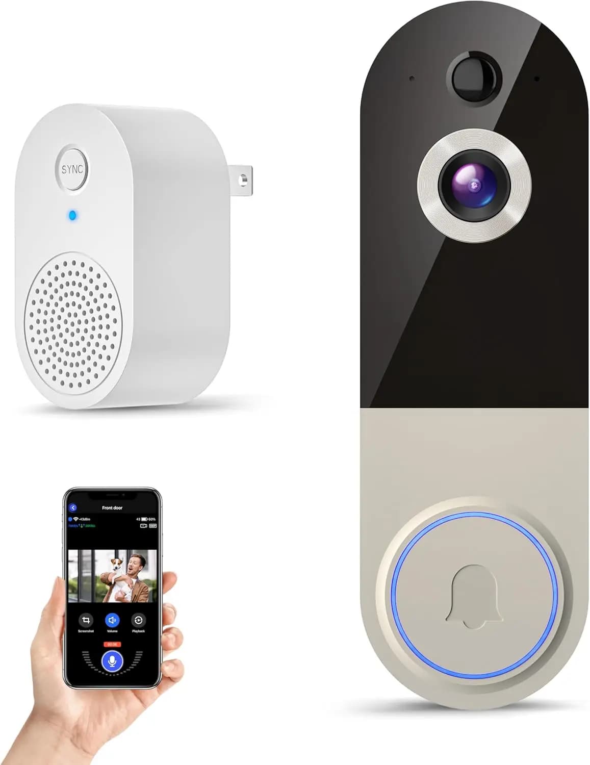 Wireless Doorbell Rechargeable with 1080P Camera, Night Vision, AI Detection and Cloud Storage