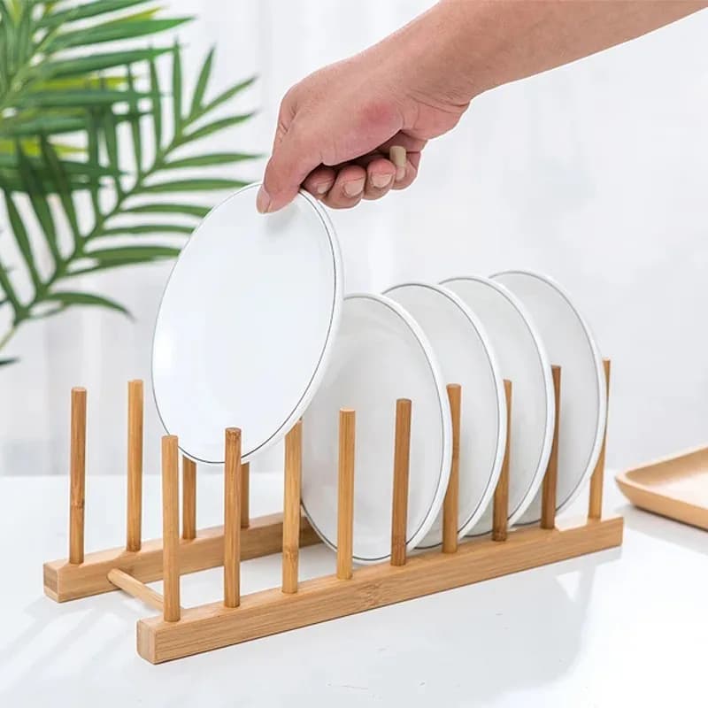 Wooden Plate Storage Rack Pot Lid Holder Multifunction Storage Shelf for Cups Cutting Board Book Display Rack Kitchen Organizer.