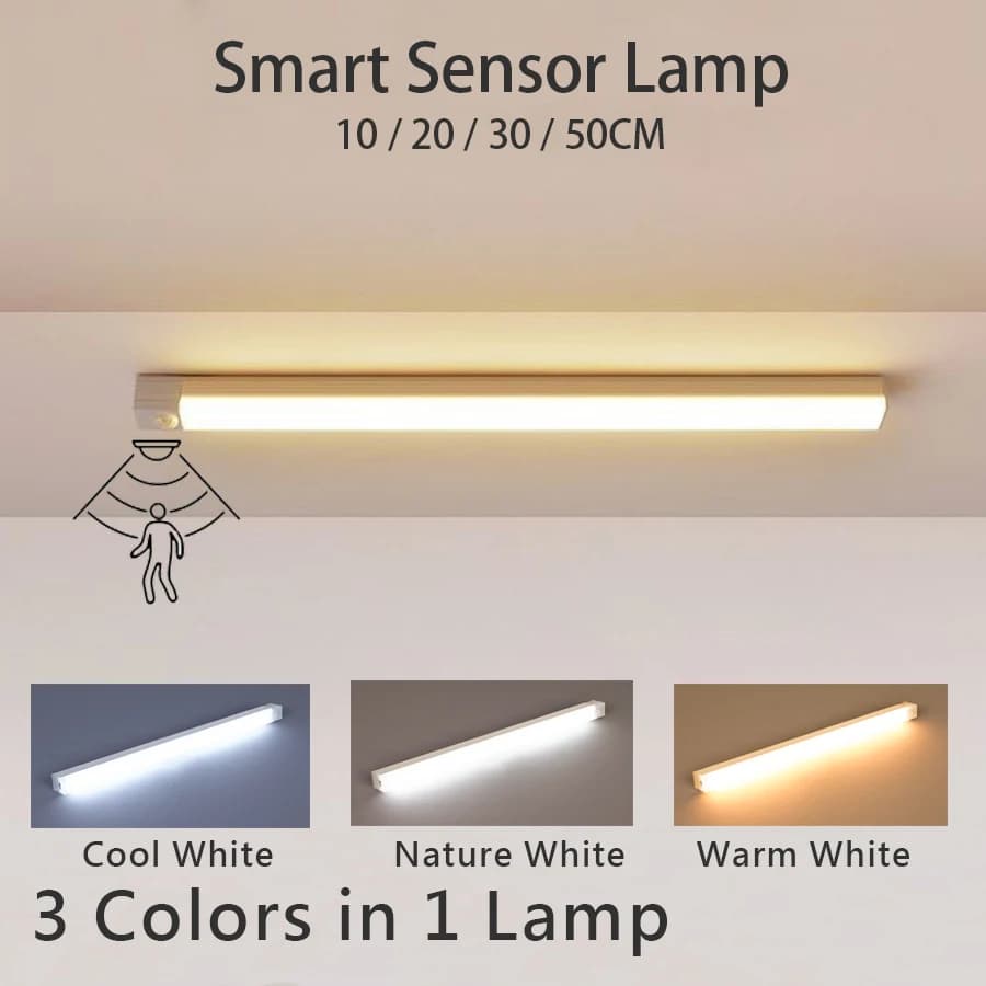 Wireless Night Light Motion Sensor USB Type C Chargeable for Kitchen Lighting, Wardrobe, Bedroom, Wardrobe, Stairs