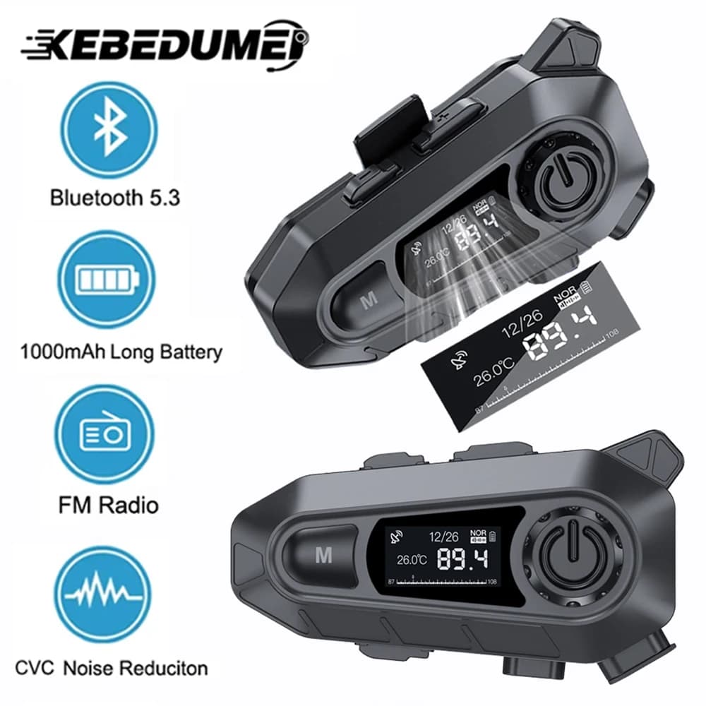 Auricolare per casco da Moto Bluetooth 5.3 con Radio FM chiamata vivavoce Wireless cuffie da Moto impermeabili Display a LED per Rider