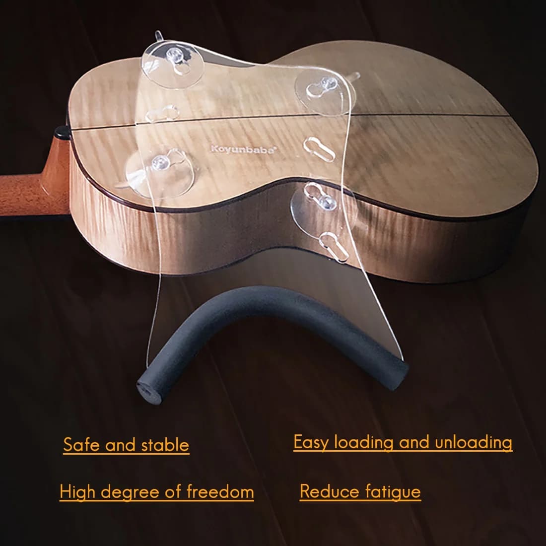 Pratico supporto per chitarra Koyunbaba Supporto per streamliner con aspirazione posteriore per ukulele/chitarra acustica classica flamenco gioca a sinistra o ri