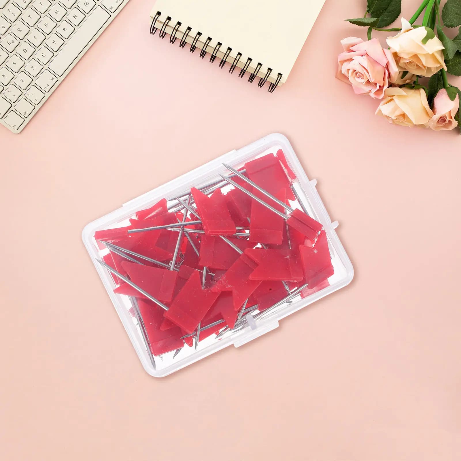 50Pcs Red Flag Pins Iron Construction Flag Thumbtacks for Maps Cork Boards Whiteboards Documents Notes Bulletin Boards Office