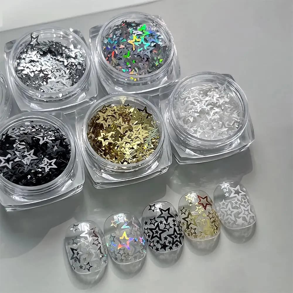 1/2Boxes holographic Hollow Star Nail Glitter Sequins Sparkling Pentagram Nails Glitters Flakes Mixed Sizes Stars Manicure Decor