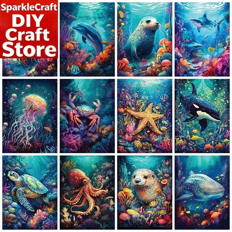 1PC frameless Full Square Round Diamond Painting Kits Dolphin Sea Turtle Home Decor Embroidery Mosaic Animal Wall Art