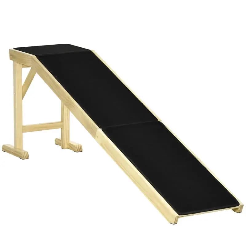 Rampa per cani da letto, Rampa per animali domestici per cani con tappeto antiscivolo e piattaforma superiore, 74"x16"x25", finitura in legno naturale, ideale per piccoli a