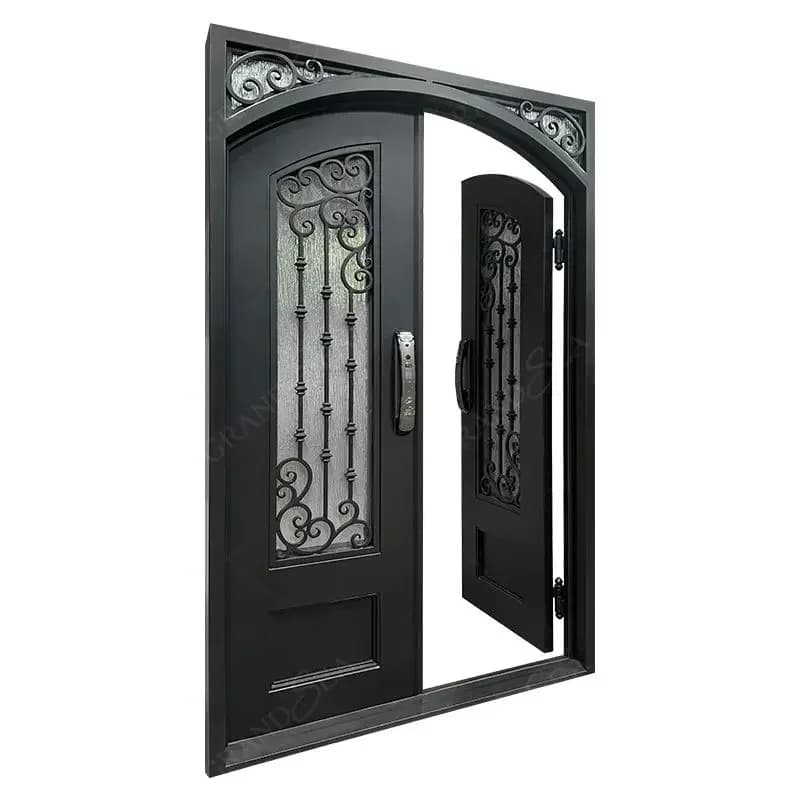 l House porte d'ingresso anteriori moderne in ferro battuto con doppia apertura in acciaio metallico di sicurezza esterna con serratura intelligente intelligente