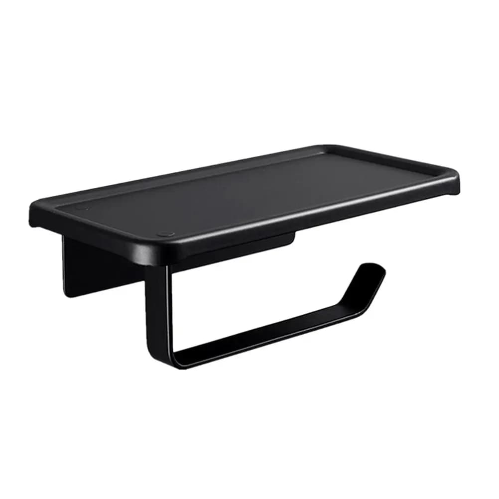 1Pcs Aluminum Alloy No Punching Roll Paper Holder Black Wall Mounted Toilet Paper Rack Multi-Functional Storage Rack